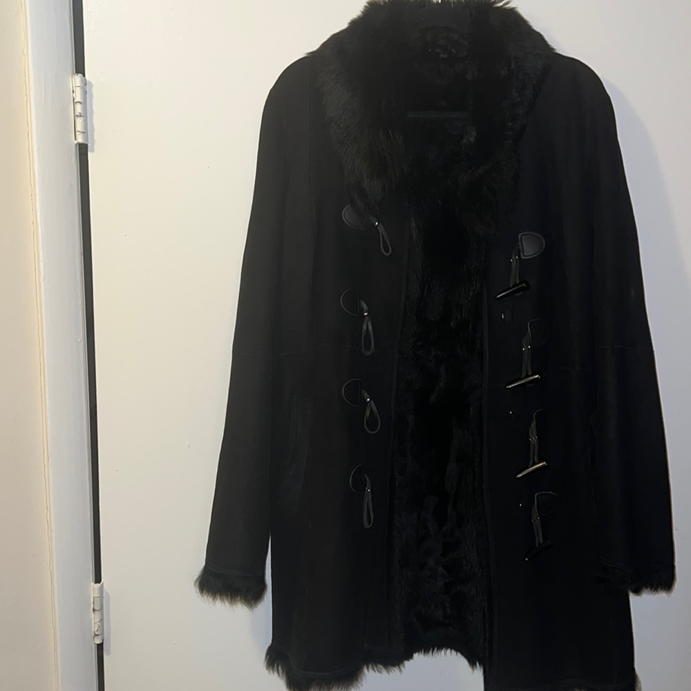 Cole Haan Black Lamb Fur Shearling Coat